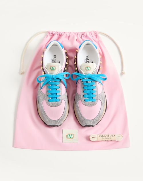 Valentino Garavani - Stud Up Sneaker In Split Leather And Nylon With Butterfly Embroidery - Pink/multicolor - Man - Sneakers