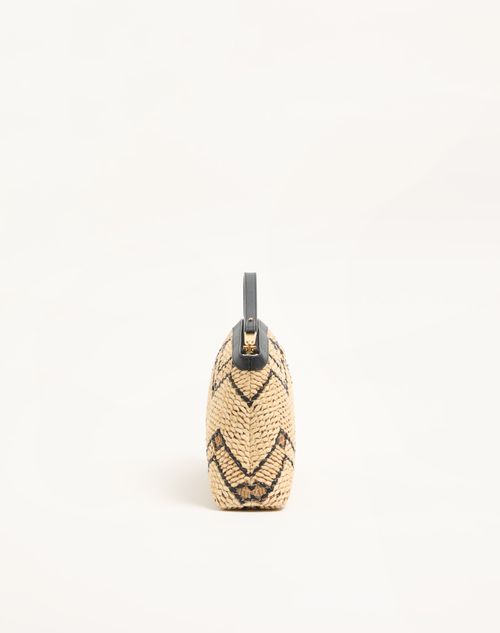 Valentino Garavani - Valentino Garavani Raffia Clutch Bag With Geometric Pattern
 - Natural/black - Woman - Clutches