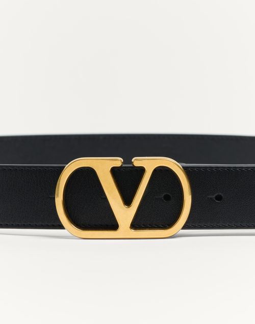 Valentino Garavani - Vlogo Signature Belt In Shiny Calfskin 30 Mm - Black - Woman - Belts