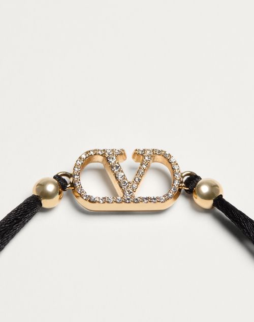 Valentino Garavani - Valentino Garavani Vlogo Signature Bracelet In Cotton And Swarovski® Crystals - Black - Woman - Jewellery