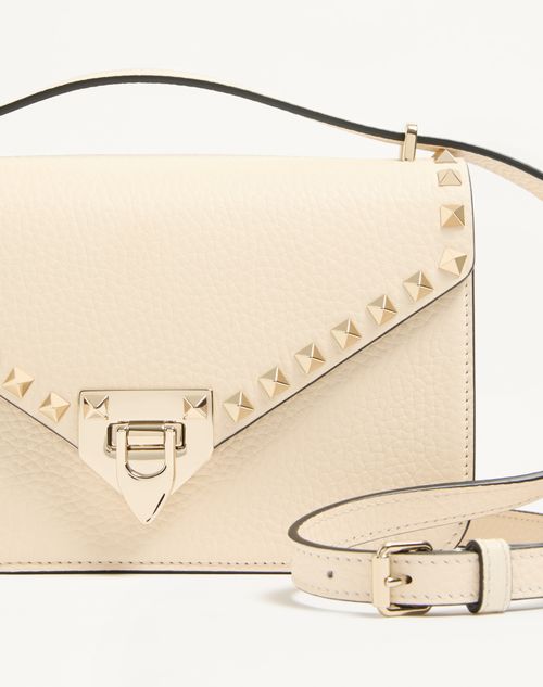 Valentino Garavani - Valentino Garavani Rockstud Small Shoulder Bag In Grainy Calfskin - Ivory - Woman - Shoulder Bags