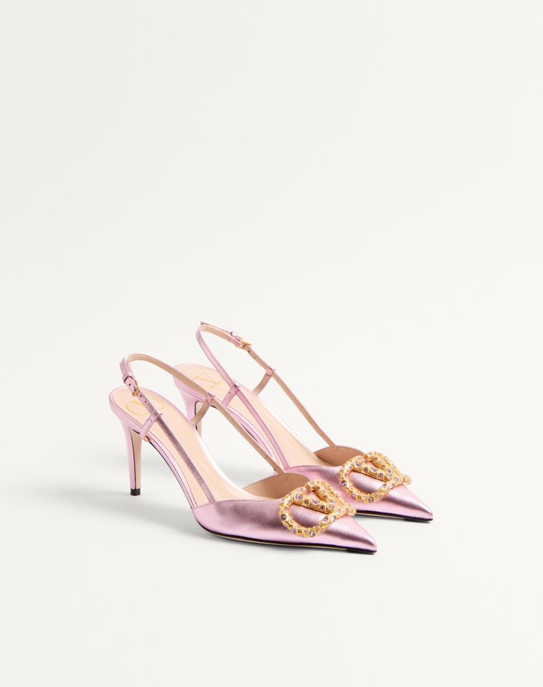 Valentino Garavani Vlogo Signature Slingback Pump In Laminated Nappa Leather 80Mm Woman Giacinto/Violet 36