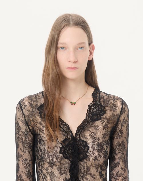 Valentino - Cardigan In Pizzo Stretch - Nero - Donna - Camicie E Top