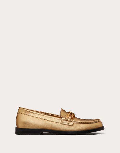 Valentino Garavani - Vlogo Chain Loafers In Metallic Nappa - Antique Brass - Woman - Vlogo Chain - Shoes