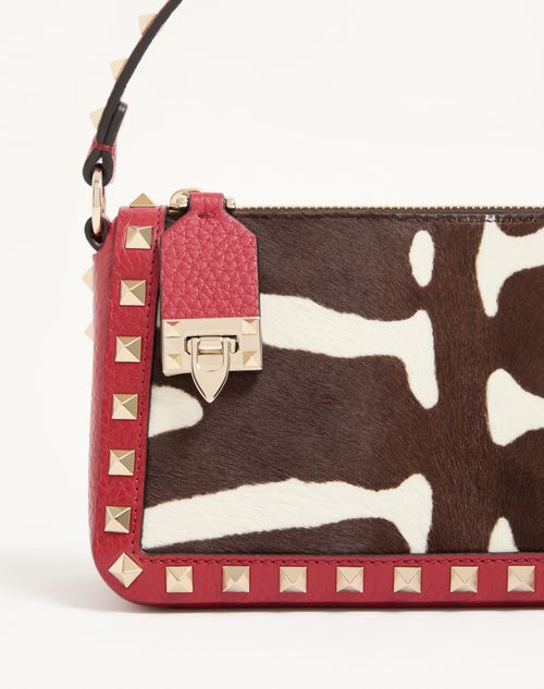 Valentino Garavani - Borsa Piccola A Tracolla Valentino Garavani Rockstud In Vitello Effetto Cavallino Animalier - Bianco/marrone/rosso - Donna - Borse A Spalla