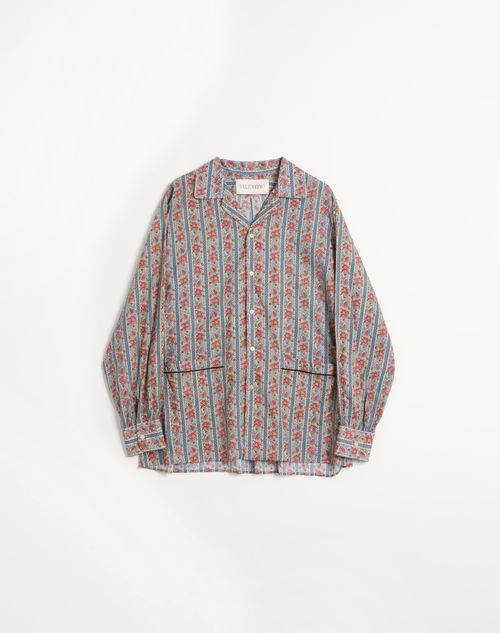 Valentino - Cotton Muslin Pajama Shirt With Voyage Imaginaire Print - Beige/blue/red - Man - Shirts