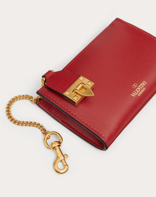 Valentino Garavani - Valentino Garavani Rockstud Zipper Coin Purse And Cardholder In Grainy Calfskin Leather - Red - Woman - Wallets And Small Leather Goods