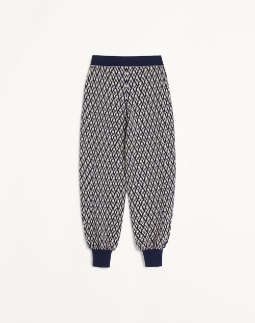 Valentino - Toute La V Jacquard Wool Pants - Cream/navy - Woman - Pants And Shorts