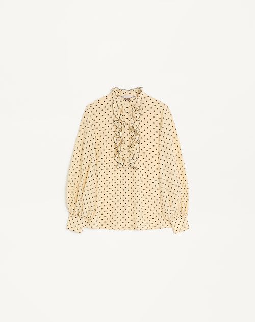 Valentino - Crepe De Chine Shirt With Plusdepois Print - Birch/black - Woman - Shirts & Tops