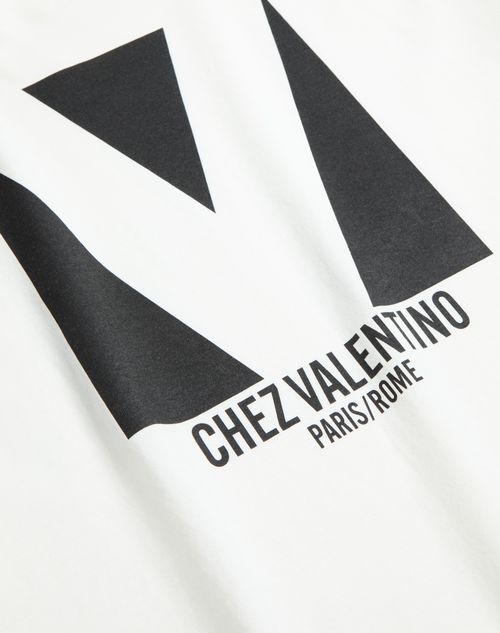 Valentino - Jersey Cotton T-shirt With Chez Valentino Print - Ivory - Woman - T-shirts And Sweatshirts