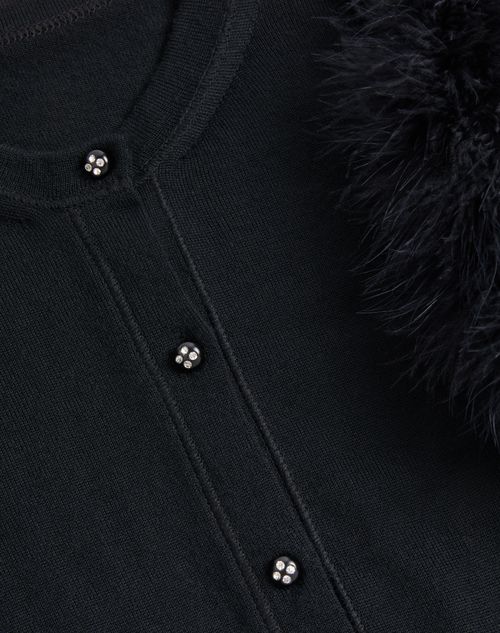 Valentino - Wool Knit Cardigan With Feathers - Black - Woman - Knitwear