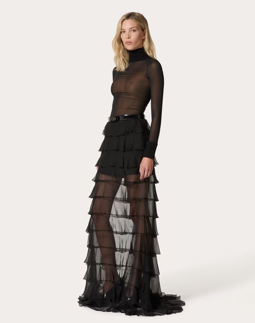 Valentino - Long Chiffon Skirt - Black - Woman - Skirts