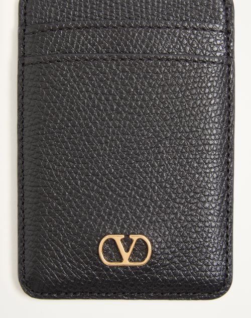 Valentino Garavani - Valentino Garavani Vlogo Signature Magnetic Cardholder In Grainy Calfskin - Black - Woman - Accessories