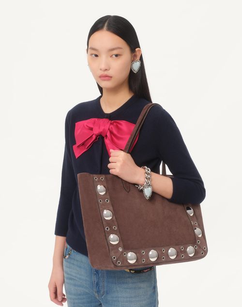 Cardigan With Bow for Woman in Navy/ Red | Valentino US Cardigan With Bow for Woman in Navy/ Red | Valentino US