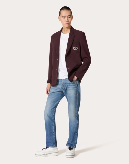 Valentino - Single-breasted Jacket In Lana Stretch With Vlogo Signature Patch - Maroon - Man - Shelf - Mrtw - Wardrobing & Vlogo Sign