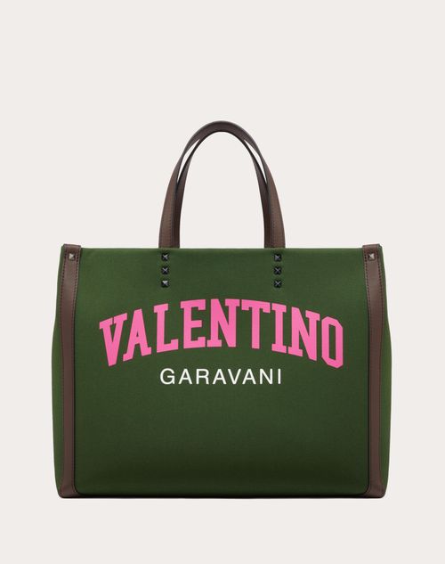 Valentino Garavani - ヴァレンティノ ガラヴァーニ ユニバーシティー ミディアム キャンバス トート - グリーン/pink Pp - メンズ - トート