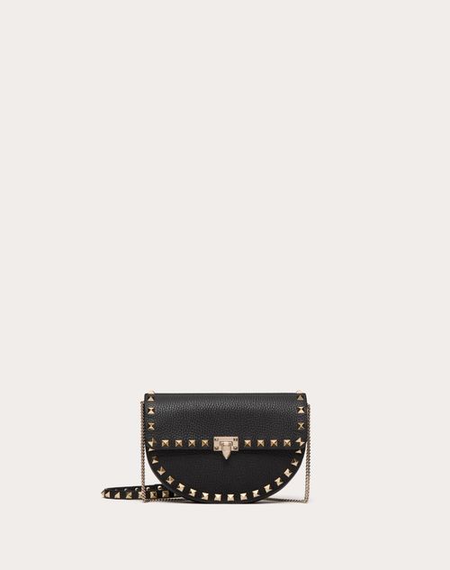 Valentino Garavani - Mini Sac À Bandoulière Rockstud En Cuir De Veau Grainé - Noir - Femme - Pochettes