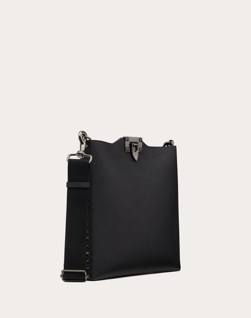 Valentino Garavani - Rockstud Grainy Calfskin Crossbody Bag - Black - Man - Shoulder Bags