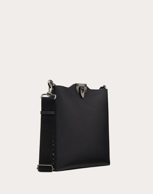 Valentino Garavani - Rockstud Grainy Calfskin Crossbody Bag - Black - Man - Rs Alcove - M Bags