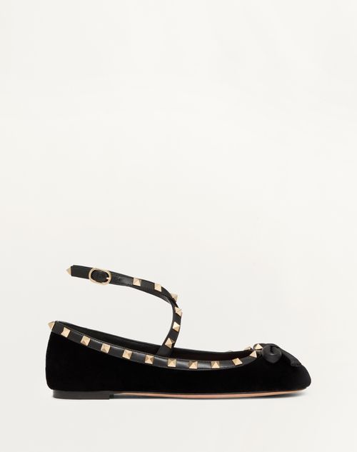 Valentino Garavani - Rockstud Velvet Ballerina - Black - Woman - Shoes