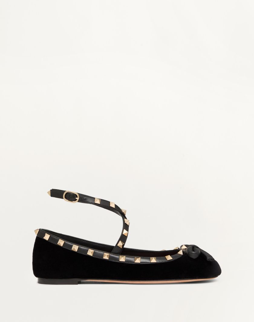 Valentino Handbags Ballerina Rockstud In Velluto per Donna in Nero | Valentino IT