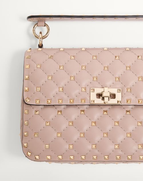 Valentino Garavani - Medium Nappa Rockstud Spike Bag - Poudre - Woman - Shoulder Bags