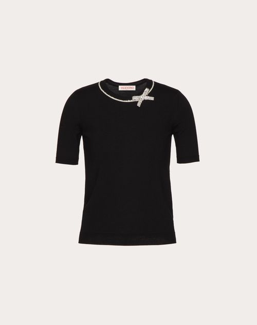 Valentino - Pull Brodé En Laine - Noir - Femme - Maille