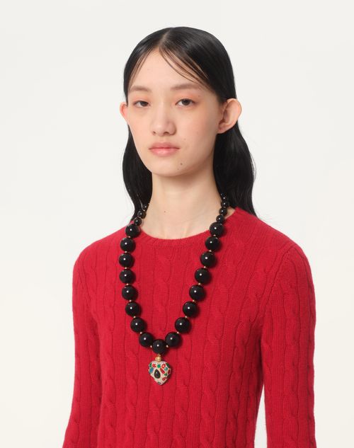 Valentino Garavani - Coeur Royal Necklace In Metal, Resin, Enamel And Swarovski® Crystals - Antique Brass/red/black/crystal - Woman - Gifts For Her