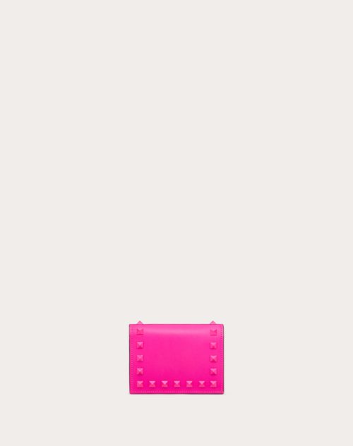 Valentino Garavani - Small Rockstud Calfskin Wallet - Pink Pp - Woman - Wallets & Cardcases - Accessories
