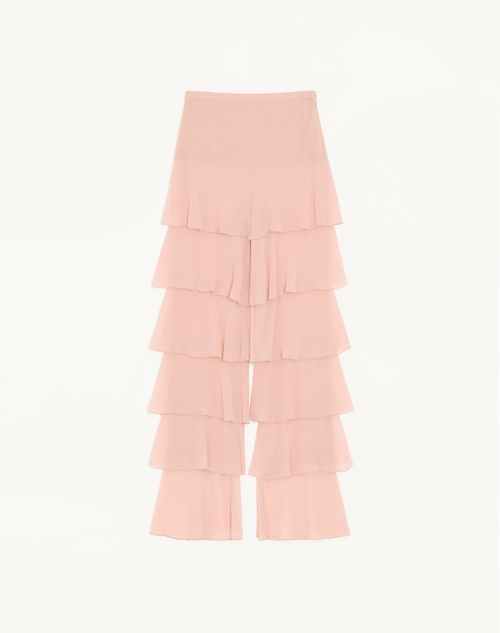 Valentino - Trousers In Light Georgette - Pink - Woman - Trousers And Shorts