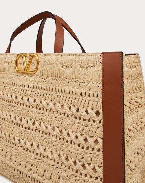 VLOGO SIGNATURE HANDBAG WITH RAFFIA EMBROIDERY