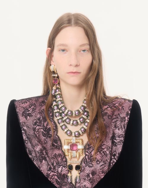 Valentino - Abito Corto In Velluto Con Pizzo - Nero/rosa - Donna - Abiti