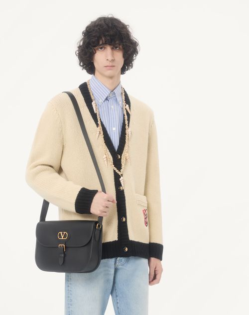 Valentino - Valentino Wool Cardigan With Embroidered Vg - Butter/black - Man - Knitwear