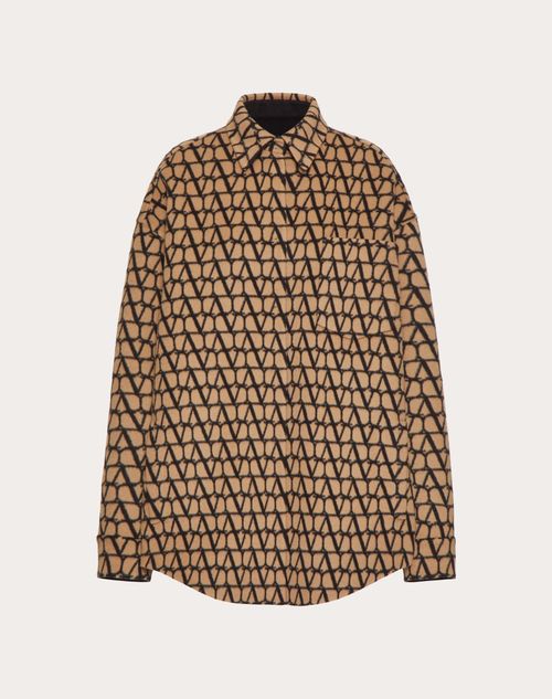 Valentino - Overshirt In Toile Iconographe Double Coat - Camel/black - Woman - Shelve - Pap Toile