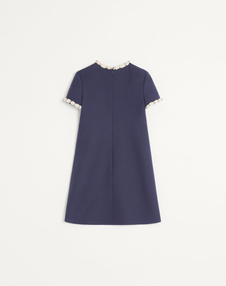Valentino Embroidered Crepe Couture Short Dress Woman Indigo/Ivory 36