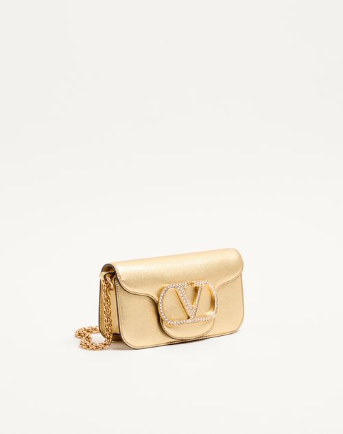 Valentino Garavani - Valentino Garavani Locò Small Shoulder Bag In Laminated Calfskin With Jewel Logo - Antique Brass - Woman - Shoulder Bags