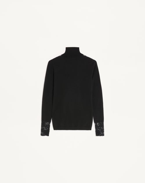Valentino - Wool Jumper With Lace - Black - Woman - Knitwear