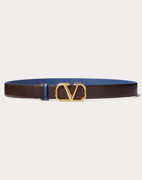 Valentino Garavani - Cintura Reversibile Vlogo Signature In Vitello Stampa Alce 30 Mm - Fondant/blue - Man - Belts