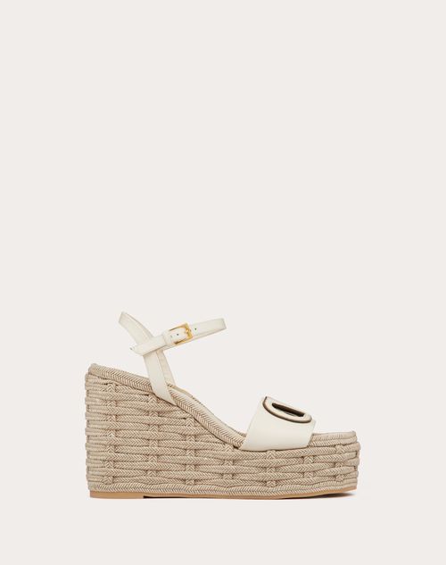 Vlogo Calfskin Cut-out Wedge Sandal 110mm for Woman in Ivory/antique Brass  | Valentino SG