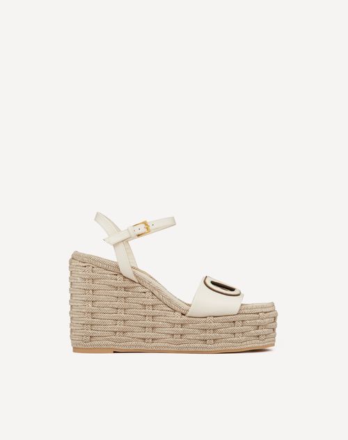 Valentino Garavani - Vlogo Calfskin Cut-out Wedge Sandal 110mm - Ivory/antique Brass - Woman - Espadrilles And Wedges