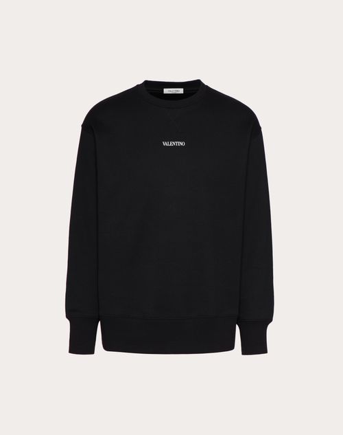 Valentino - Cotton Crewneck Sweatshirt With Valentino Print - Black - Man - Shelve - Mrtw (logo)