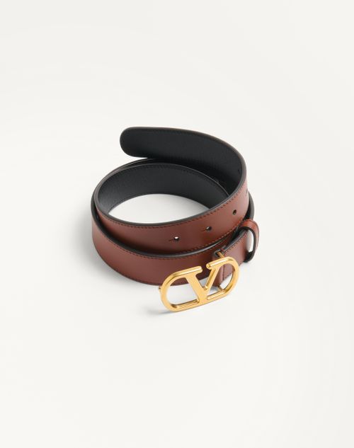 Valentino Garavani - Vlogo Signature Belt In Shiny Calfskin 30 Mm - Deep Caramel - Woman - Belts