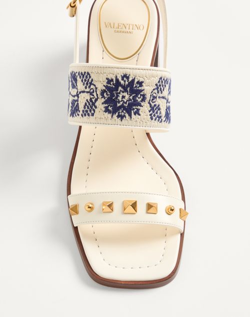 Valentino Garavani - Plaster Caster Sandal In Calfskin With Grape Embroidery 60mm - Ivory/natural/blue - Woman - Sandals