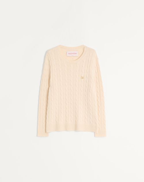 Valentino - Valentino Crewneck Jumper In Cable-knit Cashmere - Butter - Man - Knitwear
