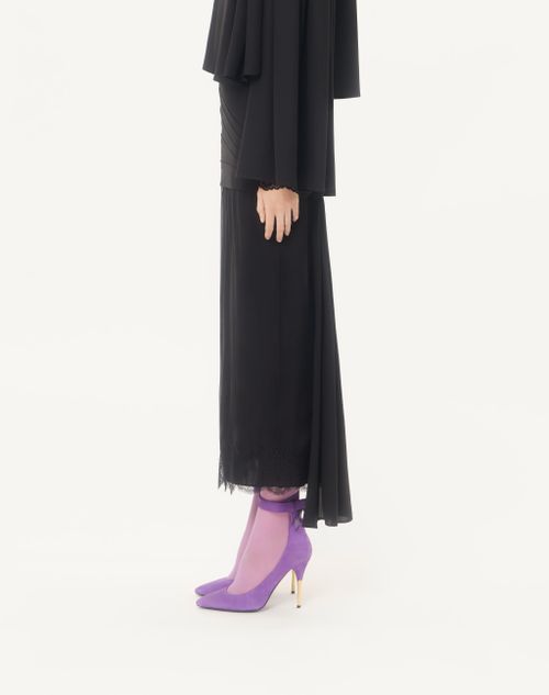 Valentino - Georgette Midirock Mit Spitze - Schwarz - Frau - Röcke