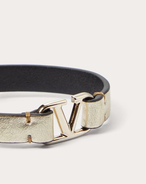 Valentino Garavani - Vlogo Signature Metallic Calfskin Leather Bracelet - Platinum - Woman - Jewelry