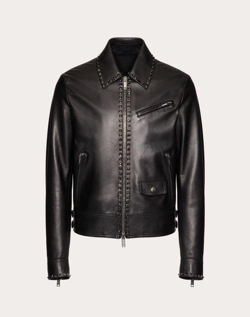 Valentino - Veste En Cuir Ornée De Clous Black Untitled - Noir - Homme - Blousons Et Doudounes