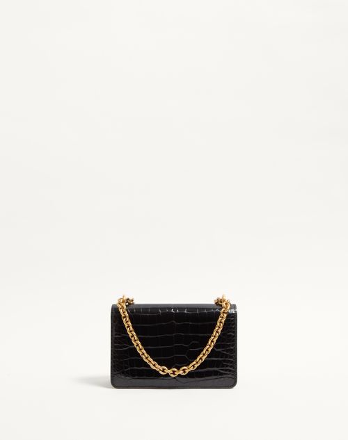 Valentino Garavani - VALENTINO GARAVANI VAIN SMALL SHOULDER BAG IN CROCODILE LEATHER - Black - Woman - Shoulder Bags