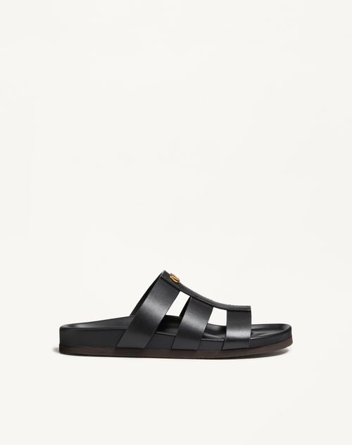 Valentino Garavani - Studshield Slide Sandal In Calfskin - Black - Man - Sandals