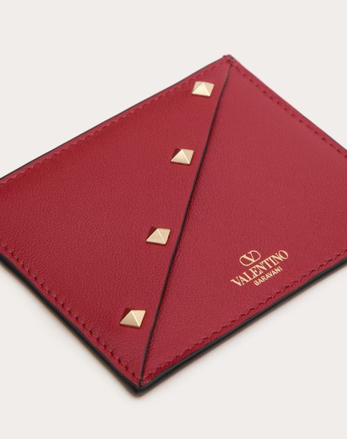 Valentino Garavani - Valentino Garavani Rockstud Wispy Cardholder In Calfskin - Rosso Valentino - Woman - Wallets And Small Leather Goods